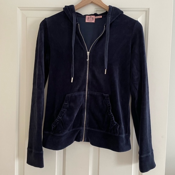 Juicy Couture Tops - Juicy Couture // Navy Zip Up Velour Sweatshirt Hoodie